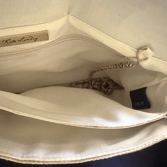 Kate Landry Bone Gold threaded "Silk Slub" Fabric Clutch/Crossbody EUC - Picture 10 of 11